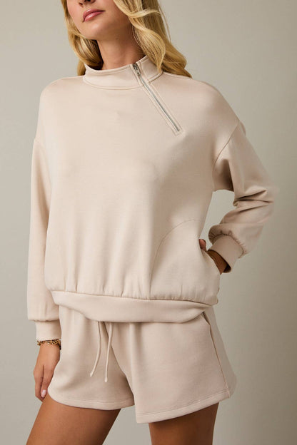 GILLI - MOCK NECK HALF ZIP PULLOVER WITH SIDE POCKETS