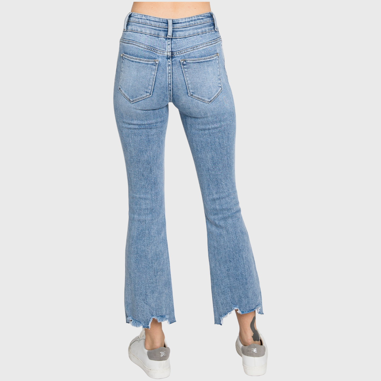 Petra153 - P797AHB-MD HIGH RISE CROP BOOTCUT JEANS W/ FRAYED HEM