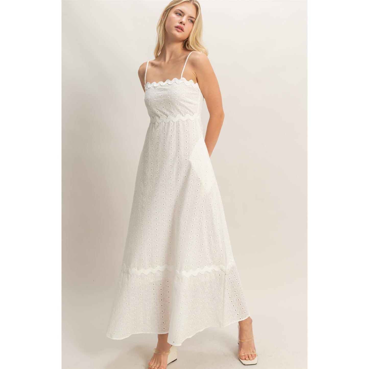 HYFVE - Scallop Trim Eyelet Midi Dress
