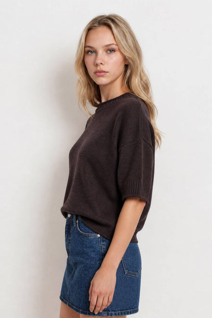 Blu Pepper - EXPOSED SEAM DROP SHOULDER SHORT SLEEVE PULLOVER : STEEL