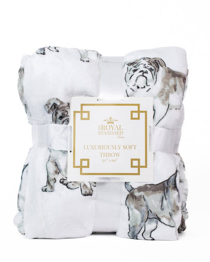Forever Bulldog Throw  White/Multi  50x60
