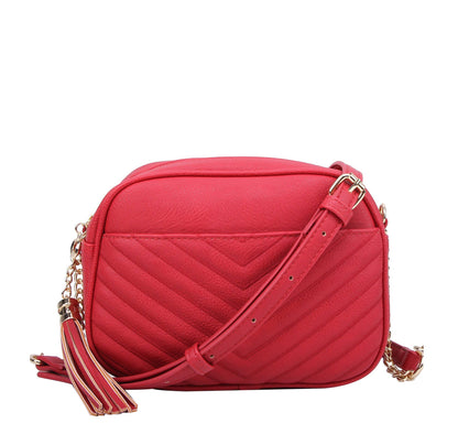 MiMi Wholesale - Veronica V-Stitched Tassel Crossbody Bag with Zipper