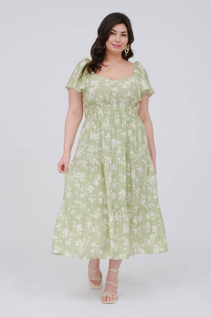 Blu Pepper - PLUS FLORAL SCOOP NECK FLOUNCE SLEEVE MIDI DRESS