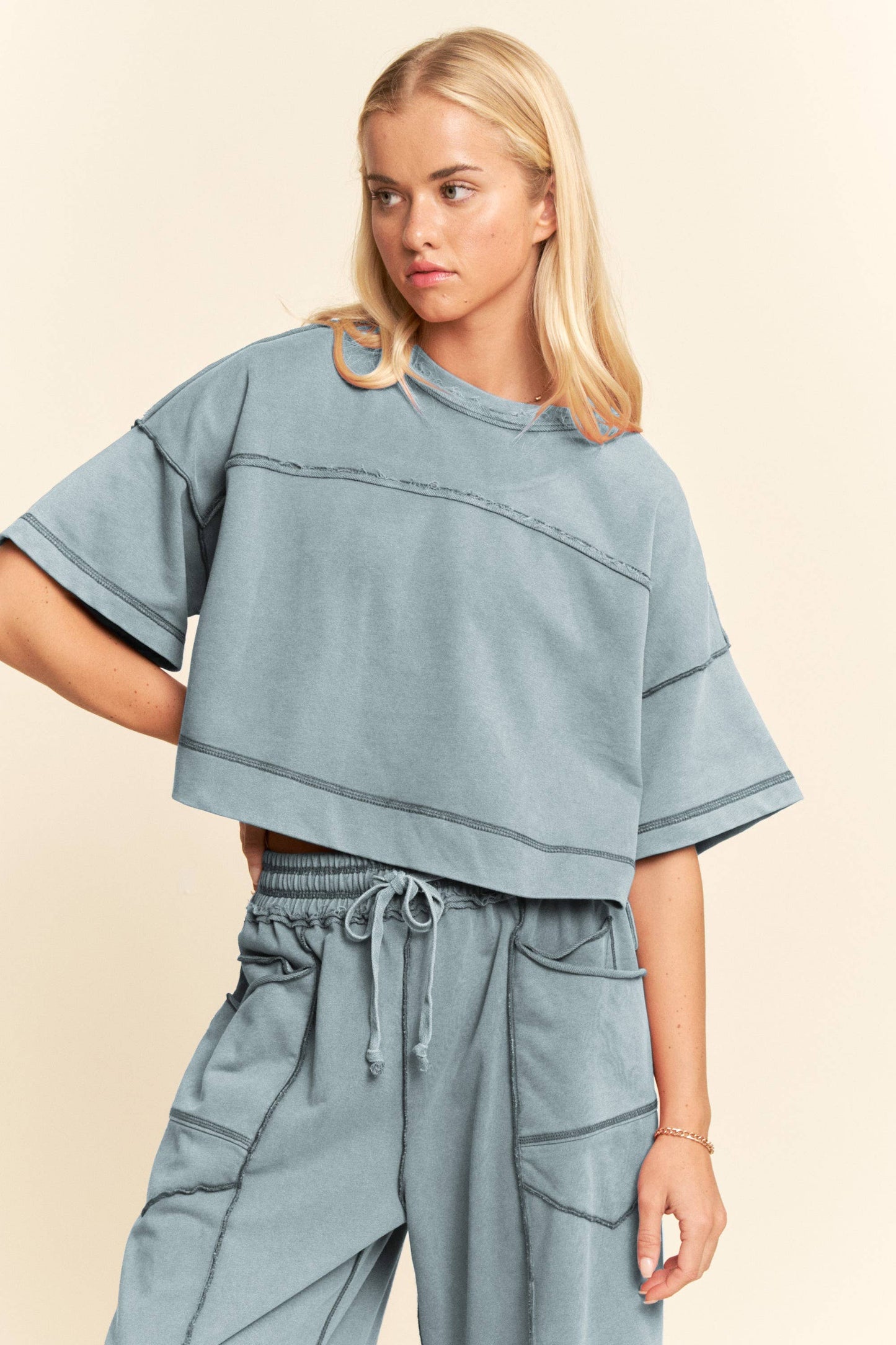 MINERAL WASHED EXPOSED BARREL PANTS SET