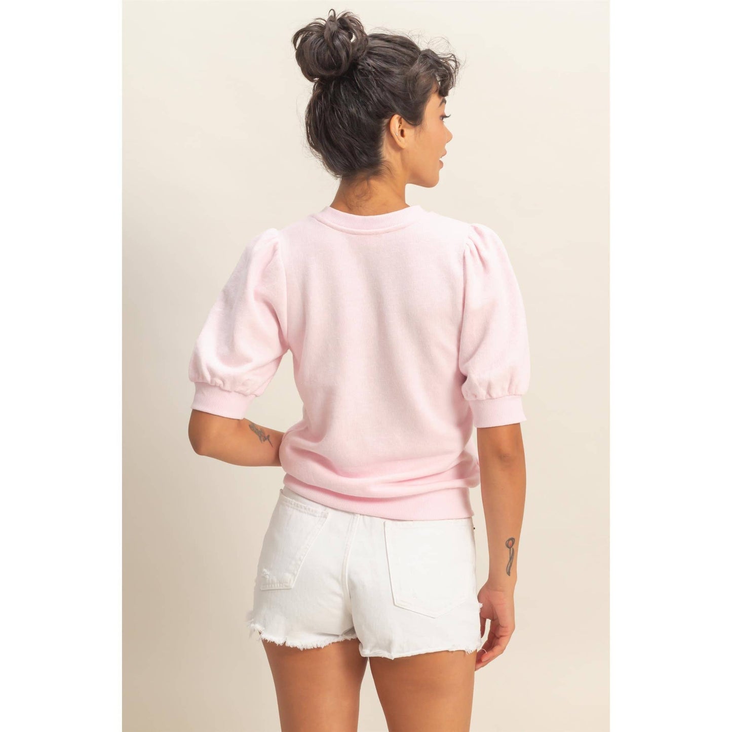 Puff Short Sleeve Crew Neck Top