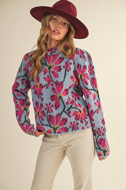 &MERCI - FLORAL MOCK NECK SWEATER MSW11101