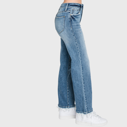 P489WF-MD SUPER HIGH RISE STRETCH SLIM STRAIGHT JEANS: 7/27