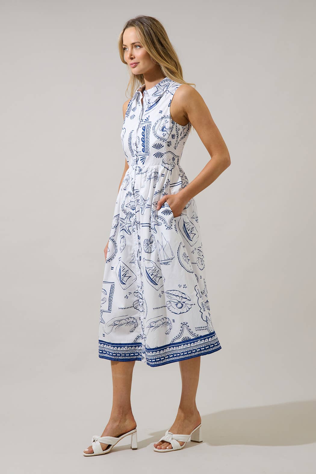 Sugarlips - Catie Button Down Midi Dress Seaside