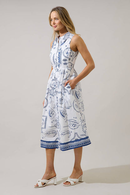Sugarlips - Catie Button Down Midi Dress Seaside