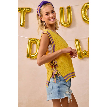 Textured knit side tie sweater top