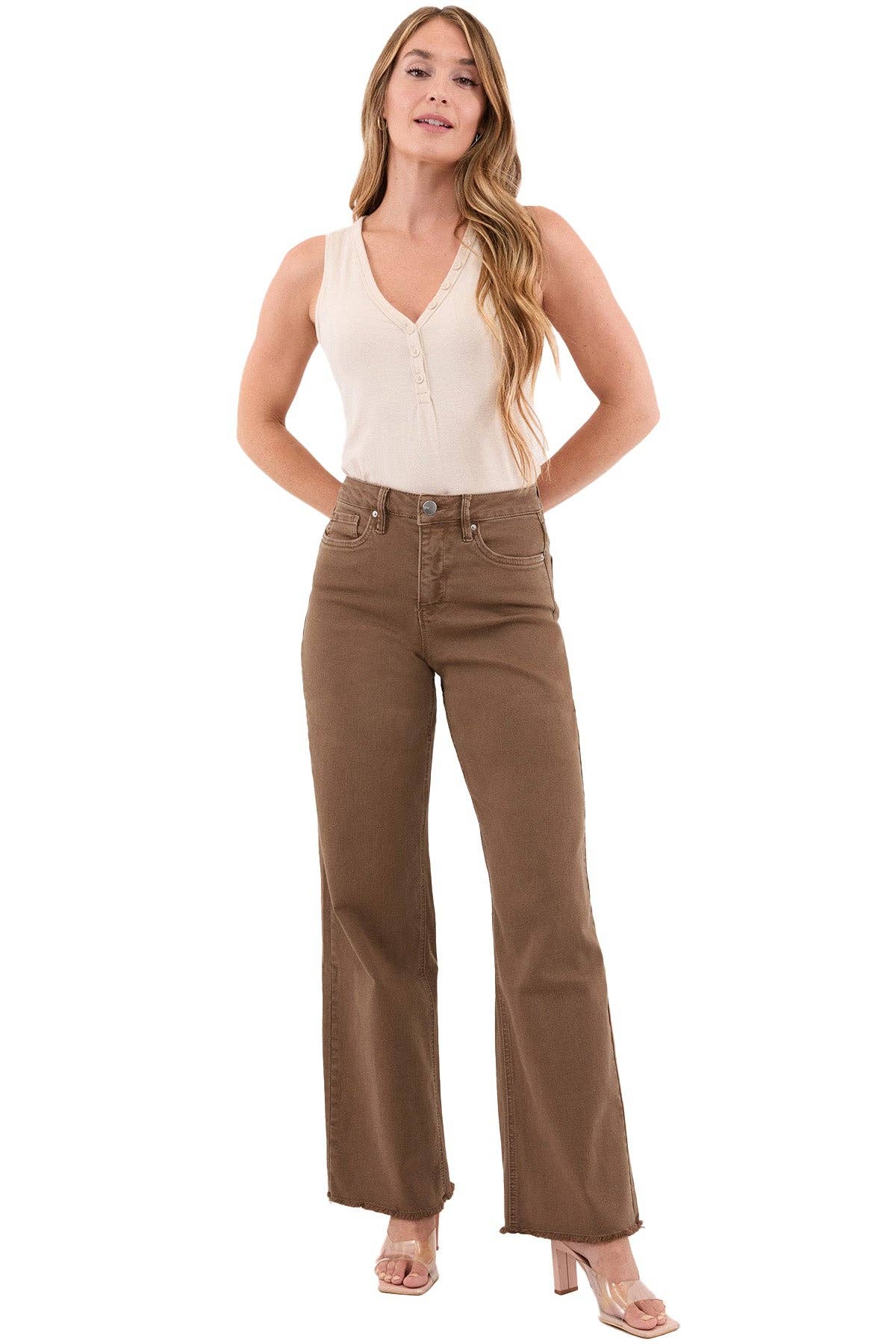 RFM - Plus Size Chloe High Rise Frayed Wide Leg Pants