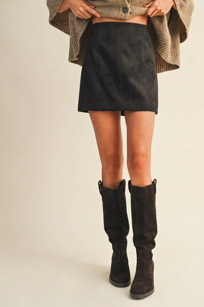 Mustard Seed - Faux Suede Vertical Seam Mini Skirt