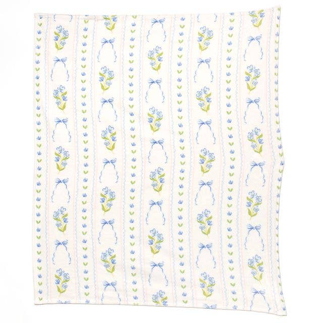 Pippi Post - Blue Floral & Coquette Bows Fleece Throw Blanket