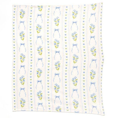 Pippi Post - Blue Floral & Coquette Bows Fleece Throw Blanket