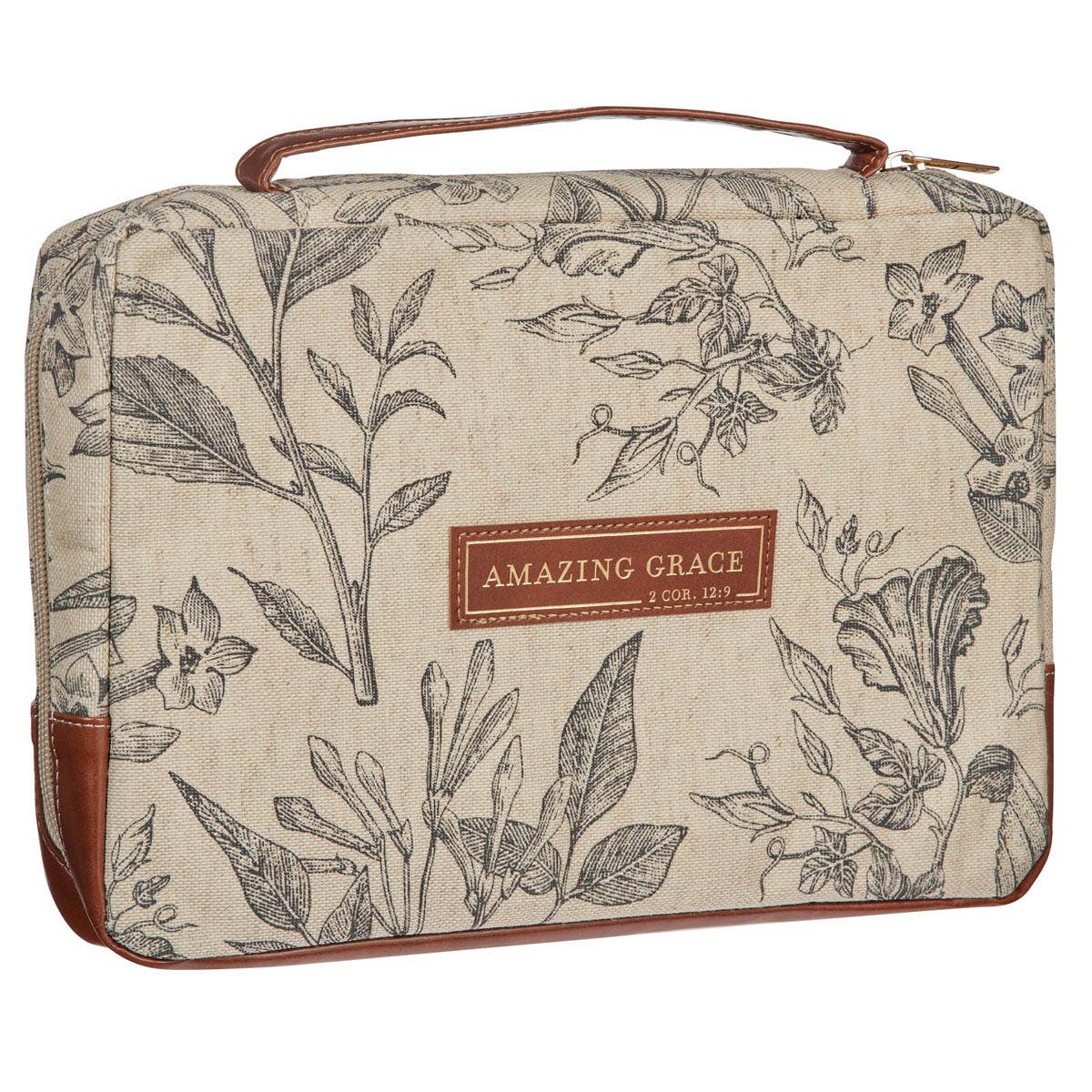 Christian Art Gifts - Bible Cover Fashion Cream/Brown Floral Amazing Grace