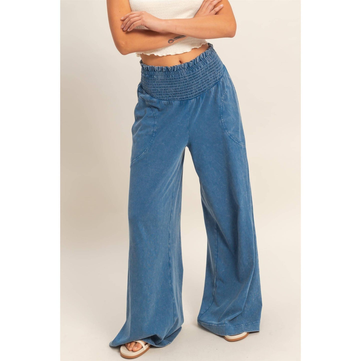 HYFVE - Mineral Washed Wide-Leg Smocked Waist Pants