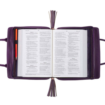 Christian Art Gifts - Blessed Purple Floral Faux Leather Purse-style Bible Cover