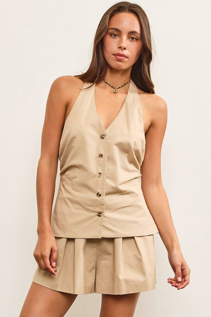 Mustard Seed - HALTER V NECK VEST ROMPER
