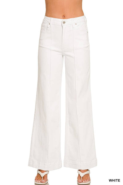 42POPS -  High Rise Wide Leg Pintuck Color Denim Pants