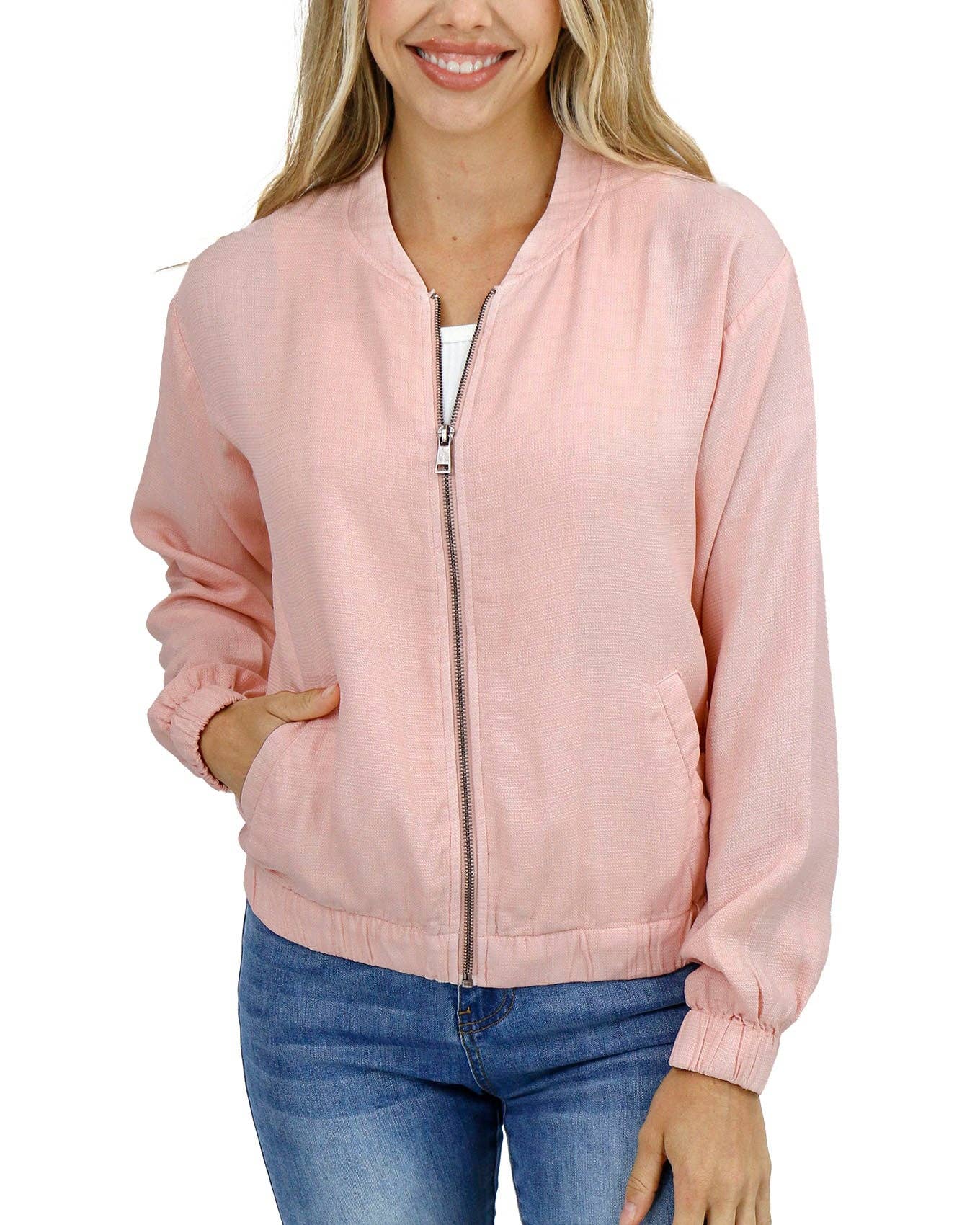 Grace and Lace - Tencel™ Lyocell Baseball Jacket in Blush