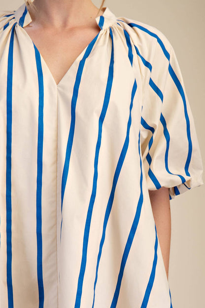 Glam - Puff-Sleeve Stripe Mini Shift Dress