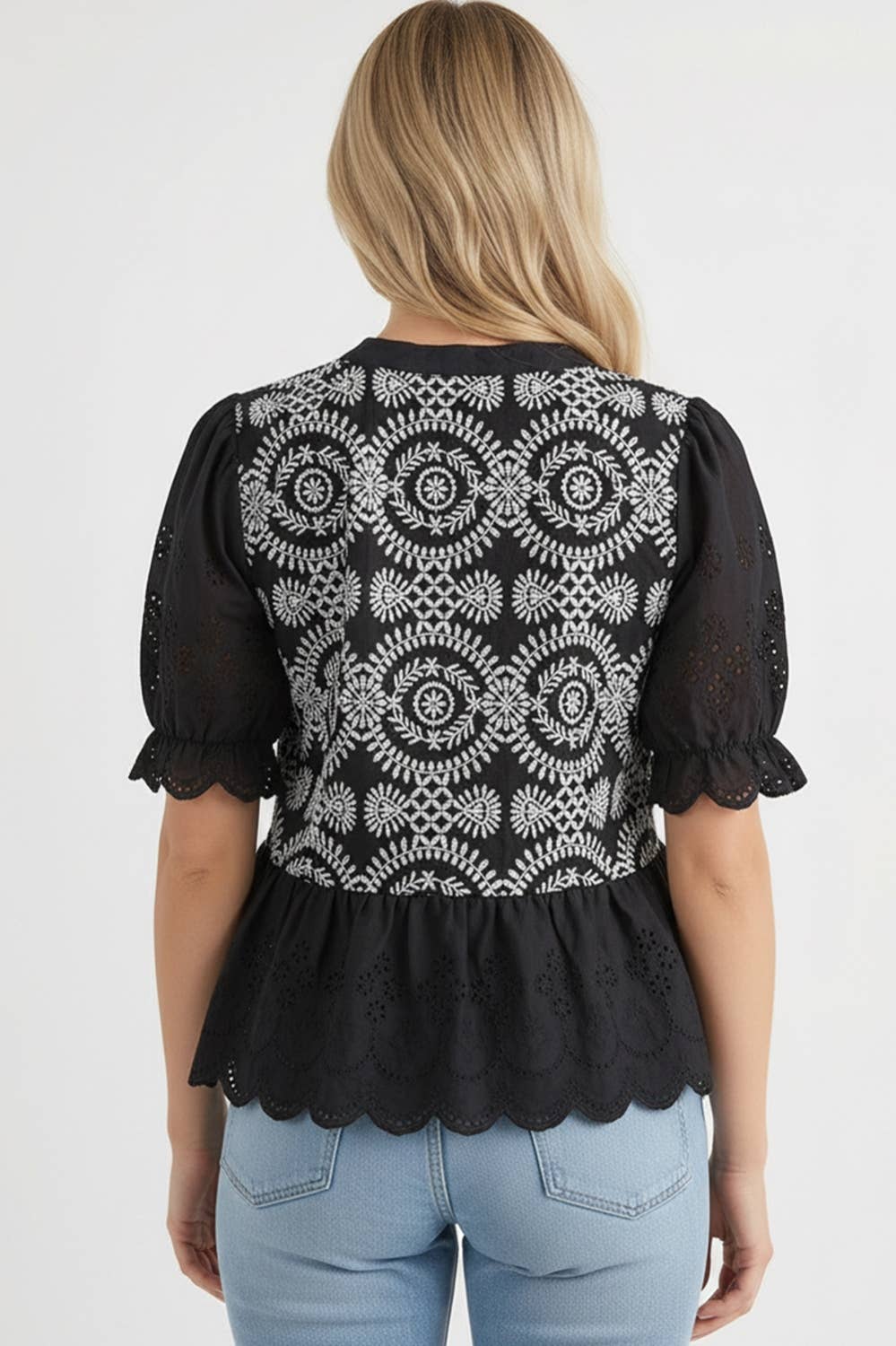 Kori America - BUTTON DOWN EYELET LACE SHIRTS BLOUSE