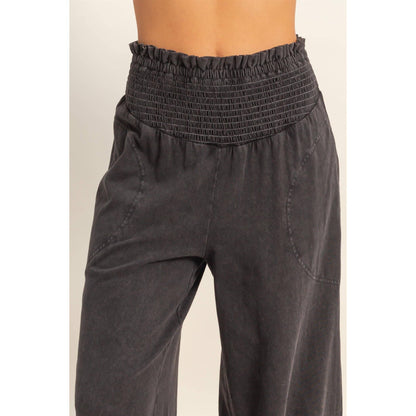 HYFVE - Mineral Washed Wide-Leg Smocked Waist Pants