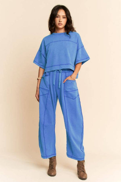 MINERAL WASHED EXPOSED BARREL PANTS SET