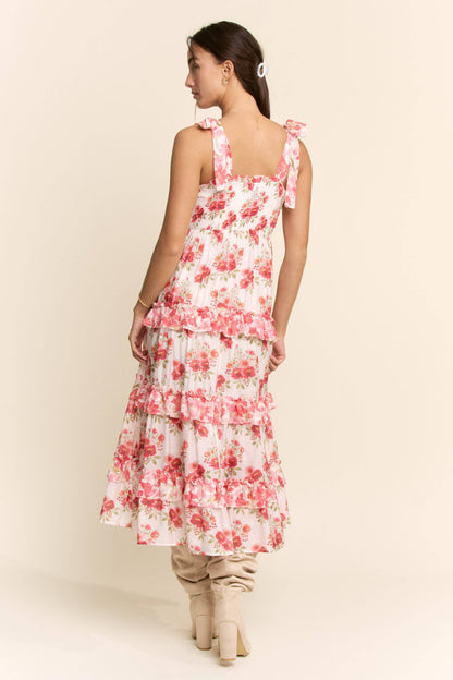Davi & Dani - GARDEN FLORAL RUFFLE SMOCK SHOULDER MIDI DRESS