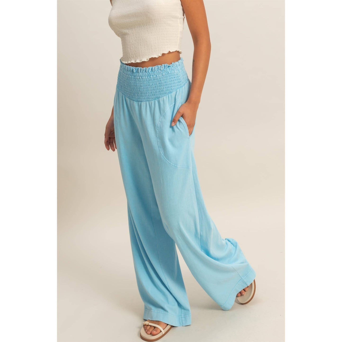 HYFVE - Mineral Washed Wide-Leg Smocked Waist Pants