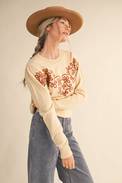 &MERCI - FLORAL KNIT DESIGN PULLOVER SWEATER MSW11201