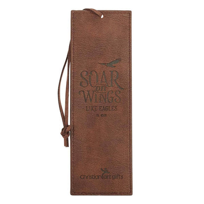 Christian Art Gifts - Bookmark Faux Leather Brown Soar On Wings Isa. 40:31