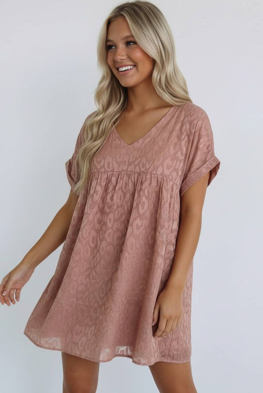 Kori America - ANIMAL PRINT JACQUARD V NECK BABYDOLL DRESS