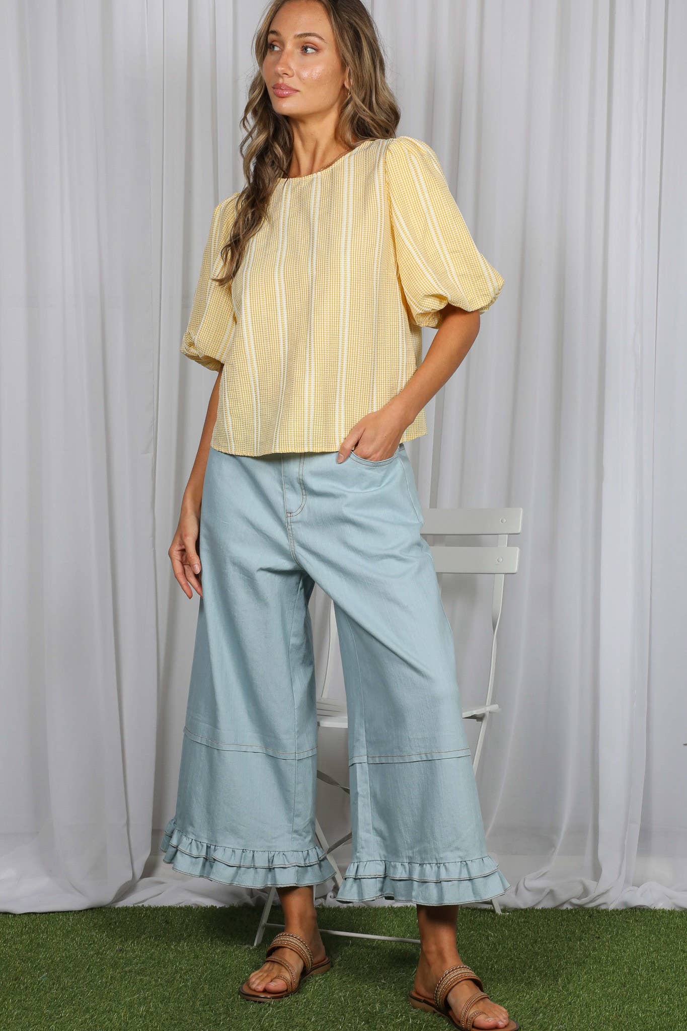 V-Back 2 Bow Accent Feminine Plaid Blouse Top