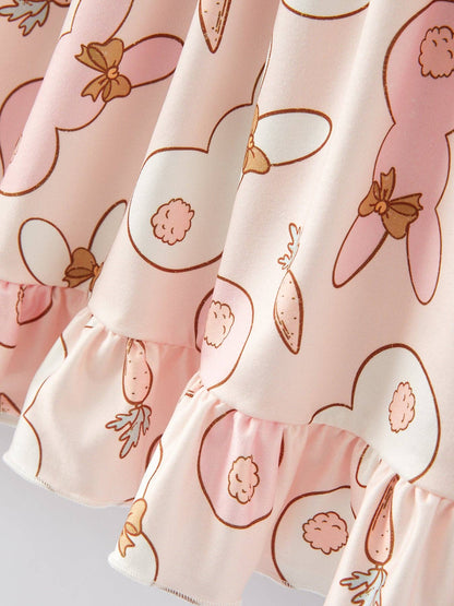 Rabbit Carrot Print Ruffle Girls Dress