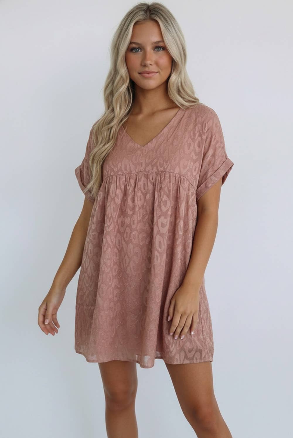 Kori America - ANIMAL PRINT JACQUARD V NECK BABYDOLL DRESS