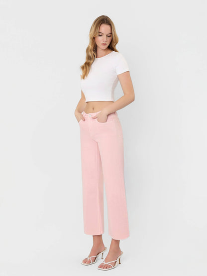 VERVET by FLYING MONKEY - HIGH RISE PALE LILAC COLOR CROP WIDE LEG JEANS T5894PLL
