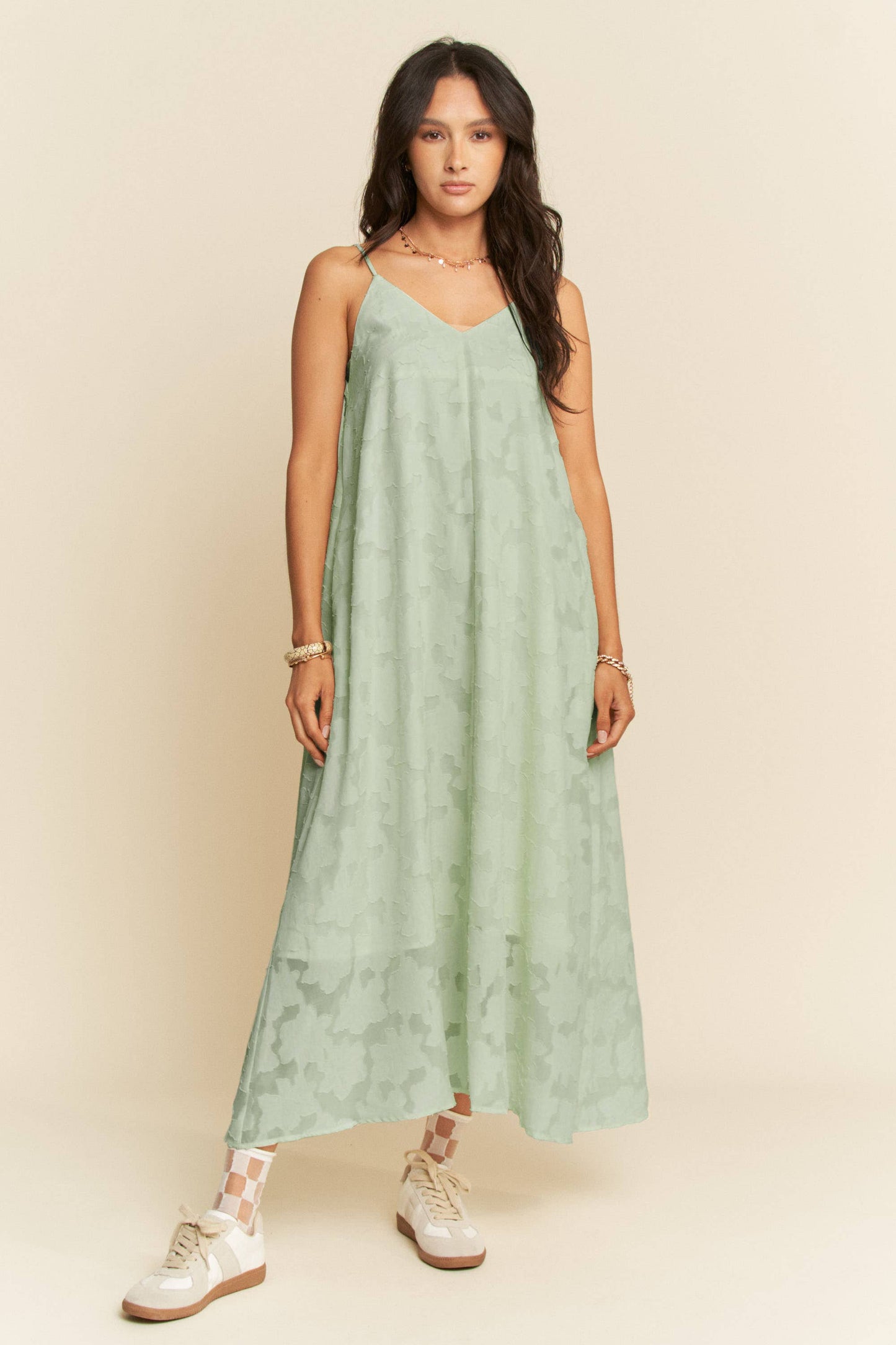 FLORAL EMBROIDERED SLEEVELESS MAXI SLIP DRESS