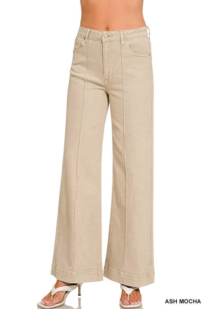 42POPS -  High Rise Wide Leg Pintuck Color Denim Pants