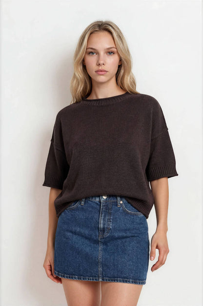 Blu Pepper - EXPOSED SEAM DROP SHOULDER SHORT SLEEVE PULLOVER : STEEL
