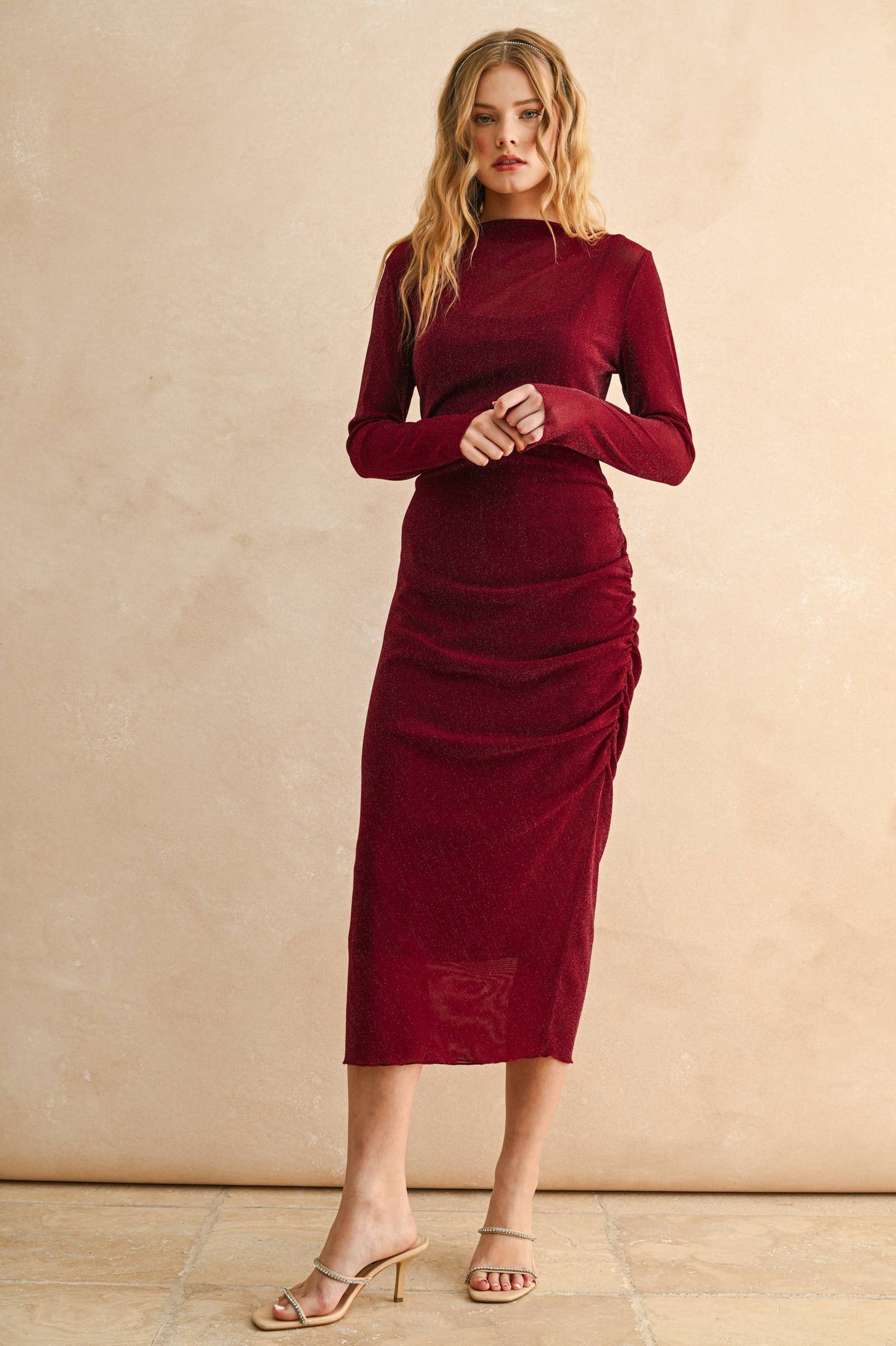 LUREX DETAILED MESH DRAPED DRESS