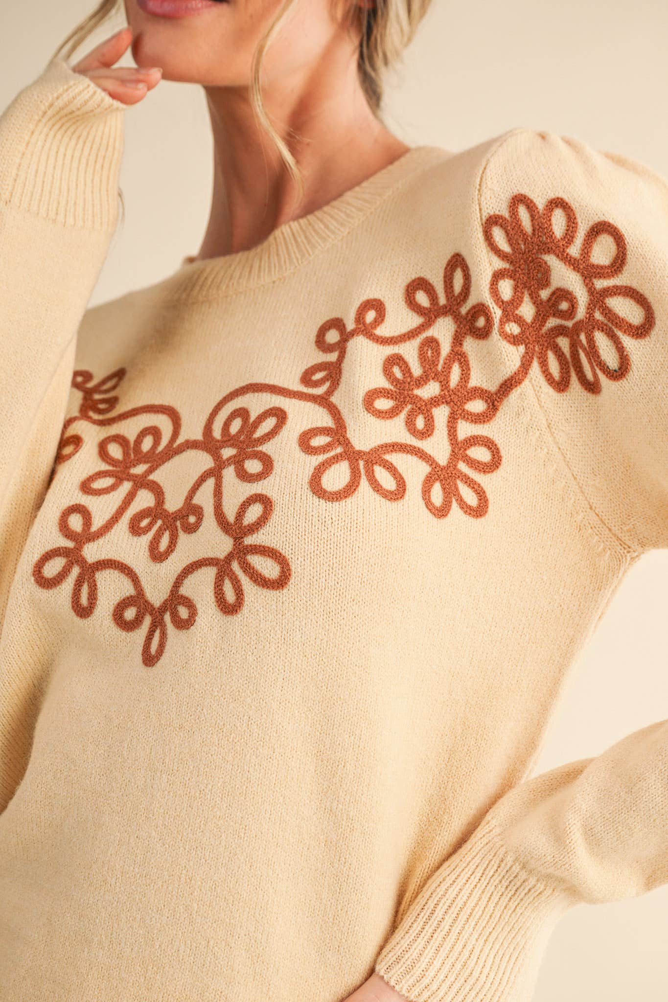 &MERCI - FLORAL KNIT DESIGN PULLOVER SWEATER MSW11201