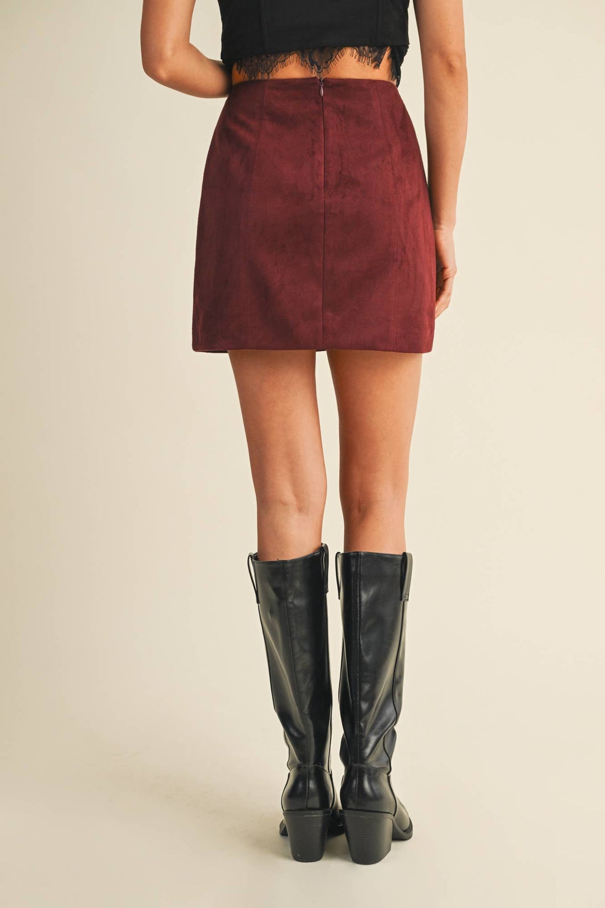 Mustard Seed - Faux Suede Vertical Seam Mini Skirt