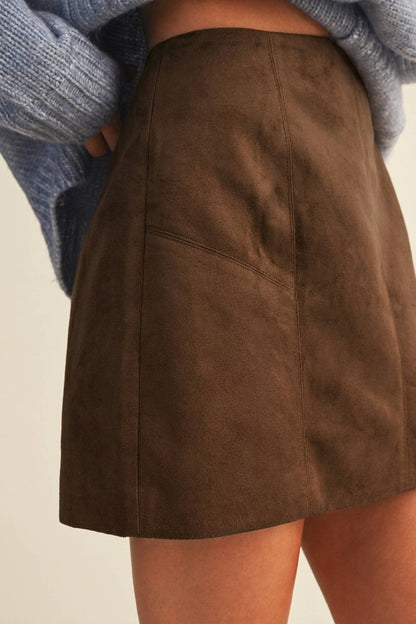 Mustard Seed - Faux Suede Vertical Seam Mini Skirt