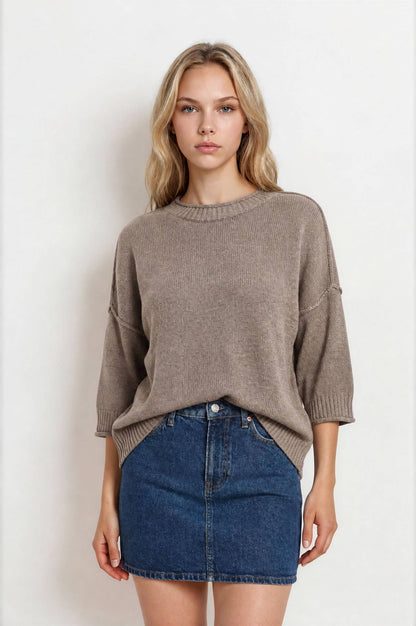 EXPOSED SEAM DROP SHOULDER SHORT SLEEVE PULLOVER