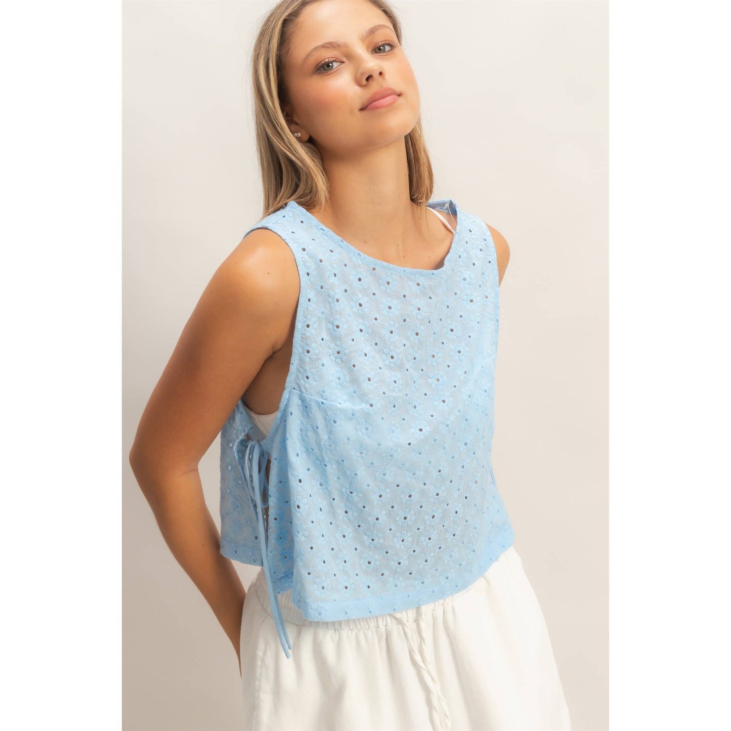 Sleeveless Textured Top With Side Straps