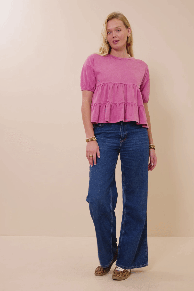 Hayden LA - Womens Washed Drop Shoulder Peplum Knit Top