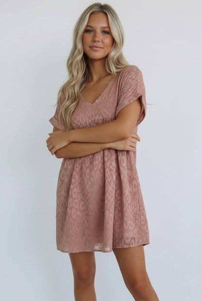 Kori America - ANIMAL PRINT JACQUARD V NECK BABYDOLL DRESS