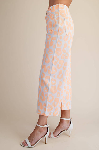 Glam - Colette Cropped Wide-Leg Neon Leopard Pants