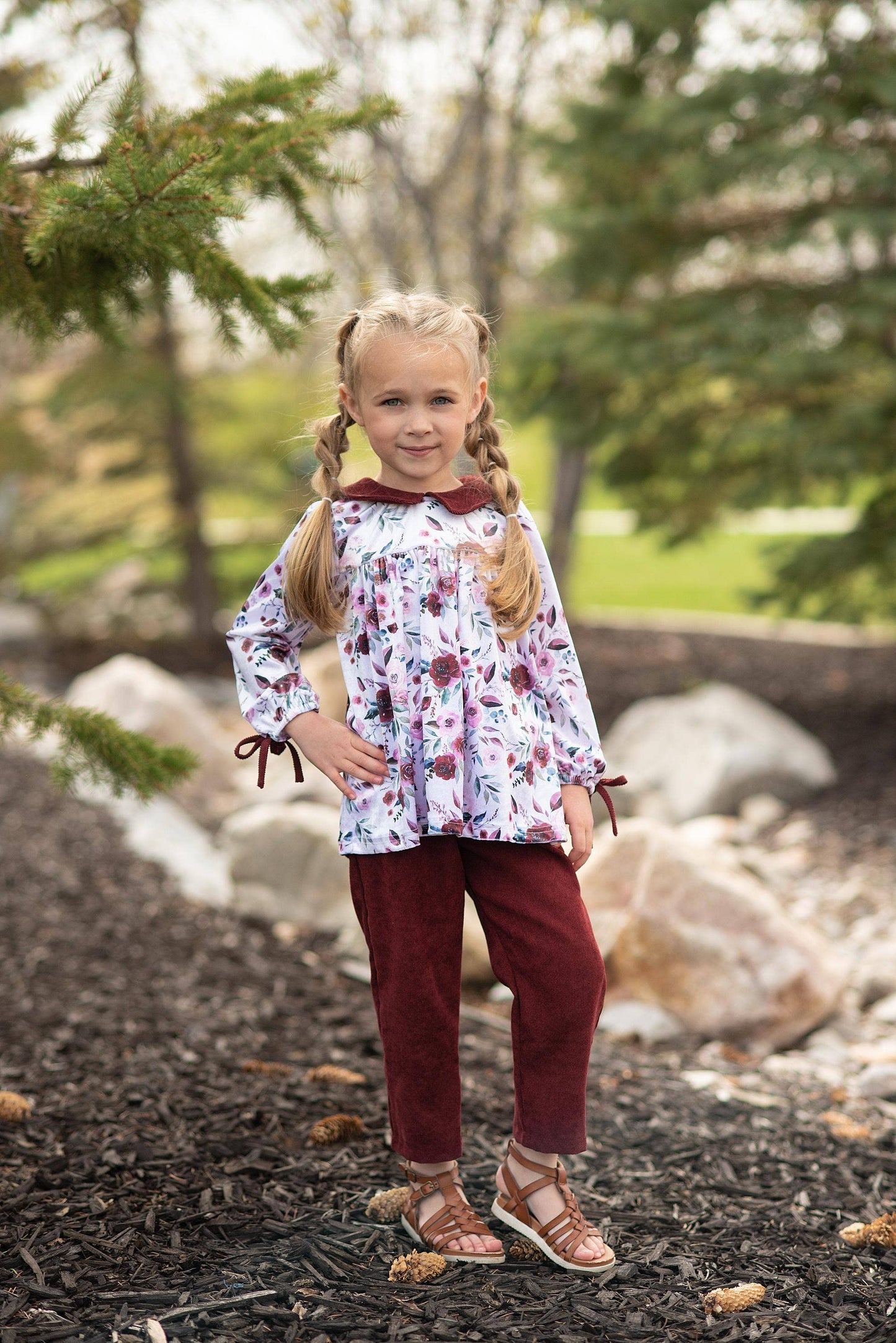 Wren & James - Kids Wine Burgundy Corduroy Pocket Bow Winter Pant Set